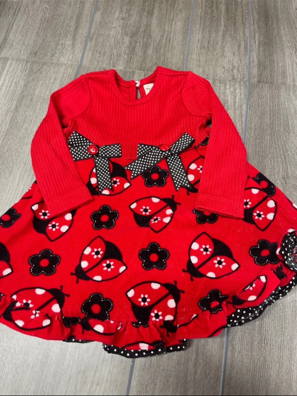 Vintage Red Ladybug Print Knit Dress for Girls